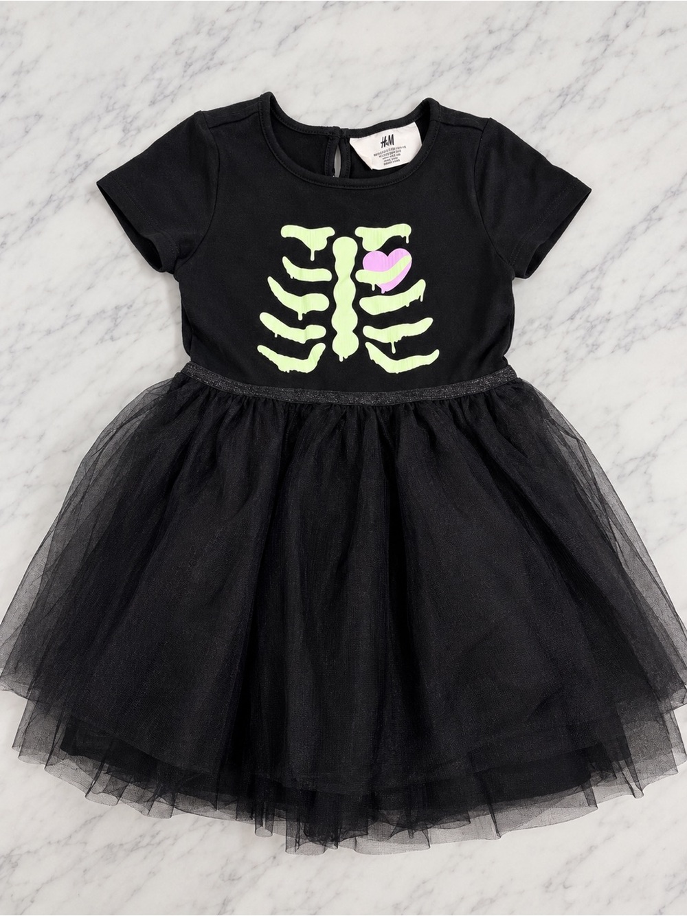 H&M Girls Skeleton Halloween Tulle Tutu Dress 5T/6